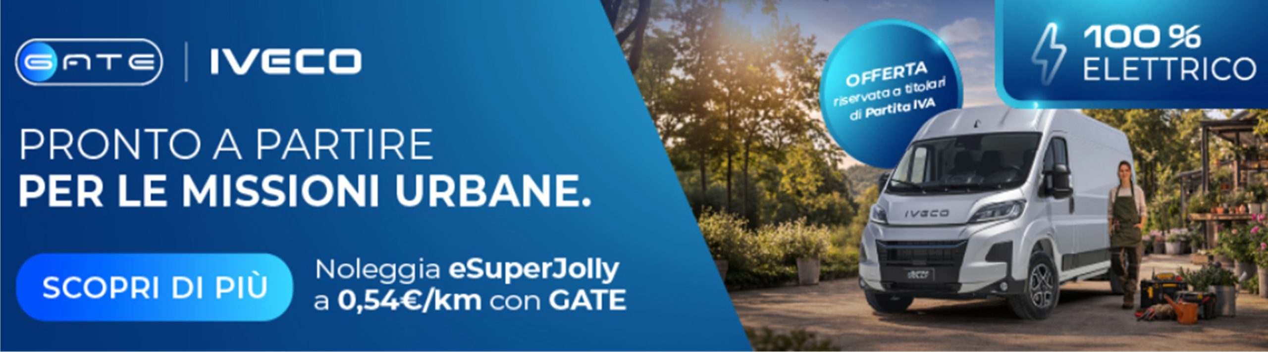 IVECO GATE: noleggia il TUO eSUPERJOLLY elettrico a soli 0,54 €/KM!