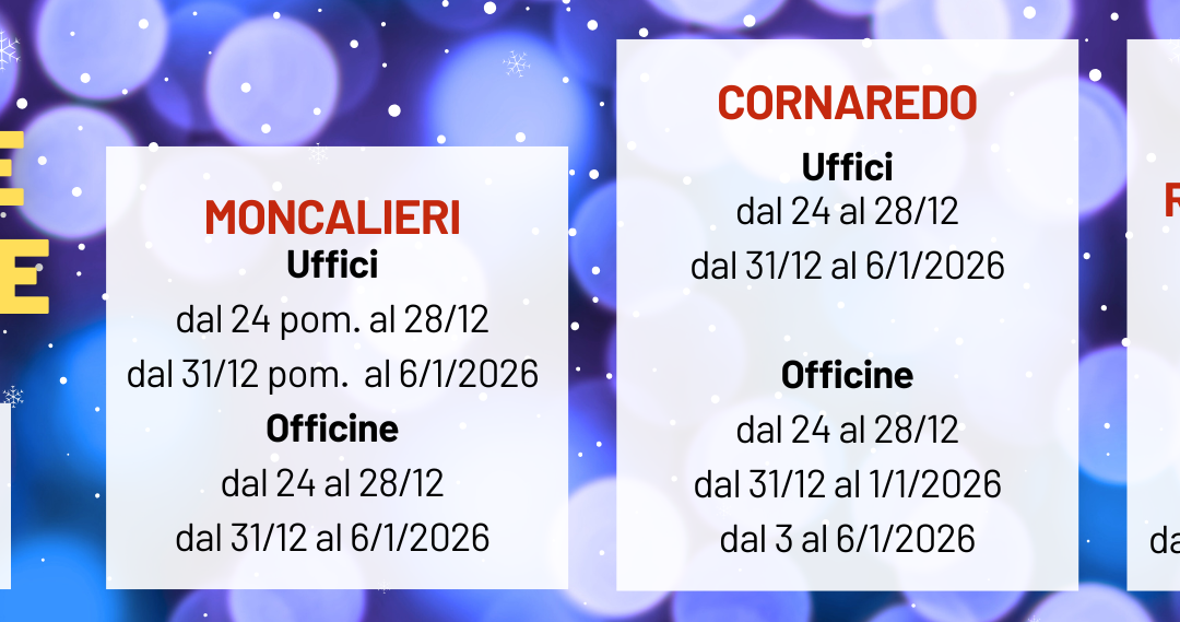 Buone feste da Iveco Orecchia! Orari di chiusura per settore.