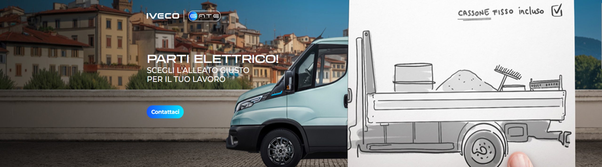 Noleggia il tuo eDaily cabinato 100% elettrico. Con GATE a partire da 0,55€/km (cassone fisso incluso)